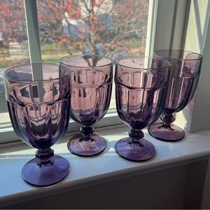 Vintage Libbey Gibraltar Duratuff Purple/Amethyst Glass Footed Goblet Set of 8